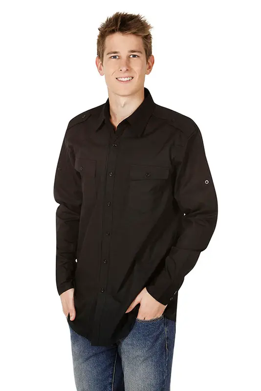 modern fit cotton military  shirt – Shirts – available in black colour