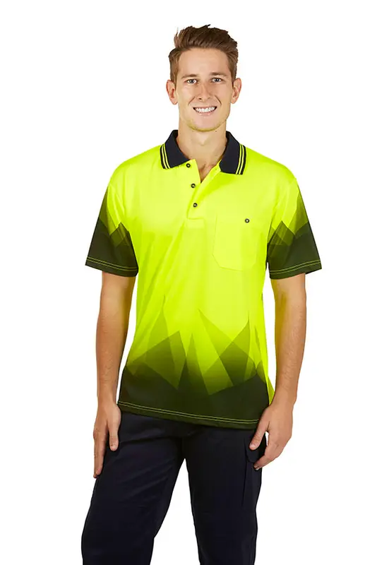 Hi Vis Sublimation Polo Triangular design – Polo Shirts – available in orange, yellow colours