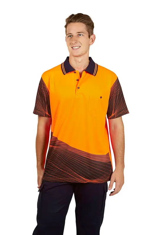 Hi Vis Sublimation Polo Wave design – Polo Shirts – available in orange, yellow colours