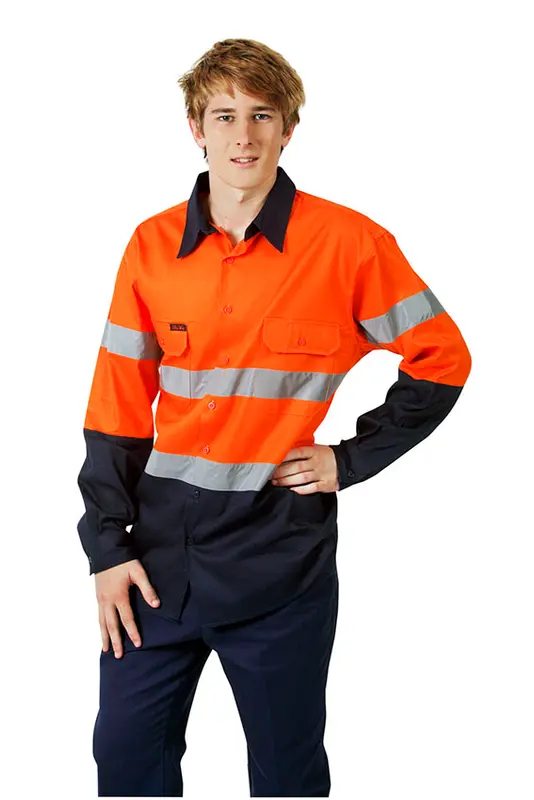 Hi Vis 190 GSM Cotton Drill Work Shirt, Long Sleeve – Shirts – available in orange, yellow colours