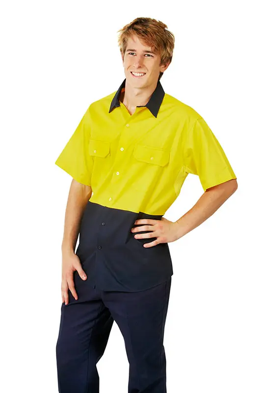 Hi Vis 155 GSM Cotton Twill Shirt, Short Sleeve – Shirts – available in orange, yellow colours