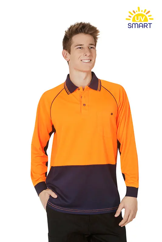 Hi Vis Cooldry raglan sleeve polo,L/S – Polo Shirts – available in orange, yellow colours