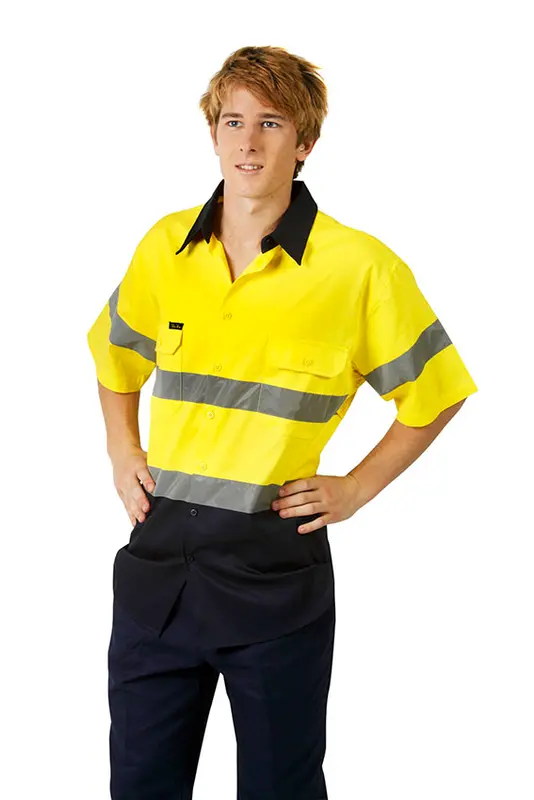 Hi Vis 190 GSM Cotton Drill Work Shirt, Short Sleeve – Shirts – available in orange, yellow colours
