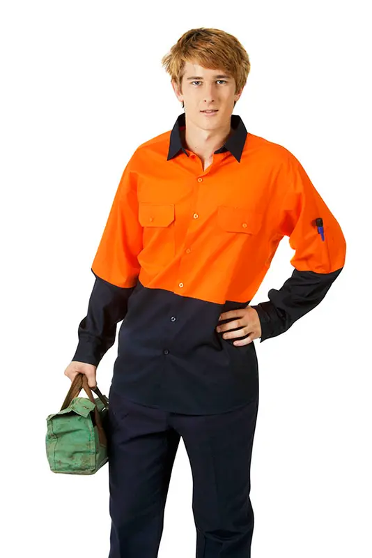 Hi Vis 155 GSM Cotton Twill Shirt, Long Sleeve – Shirts – available in orange, yellow colours