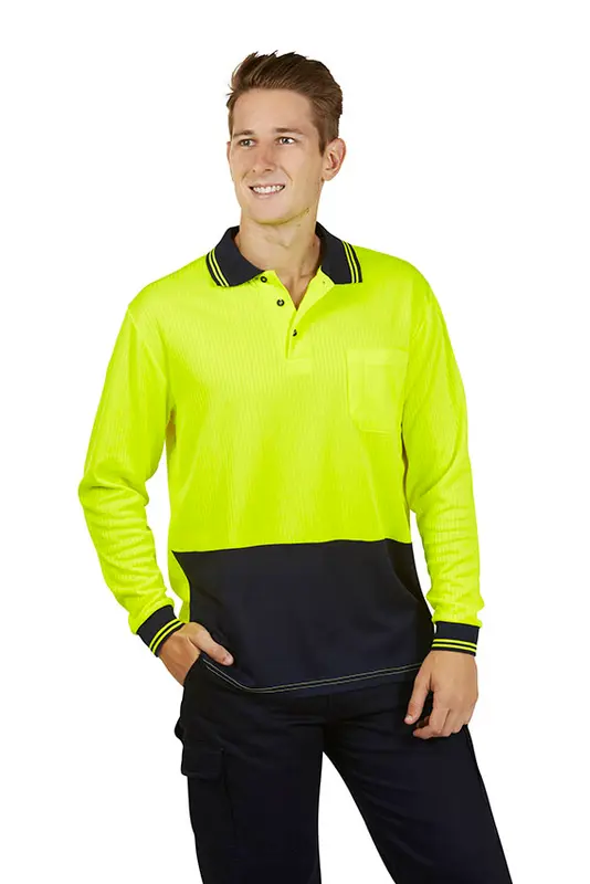 Hi Vis Drop Needle Cott Back Polo Long sleeve – Polo Shirts – available in orange, yellow colours