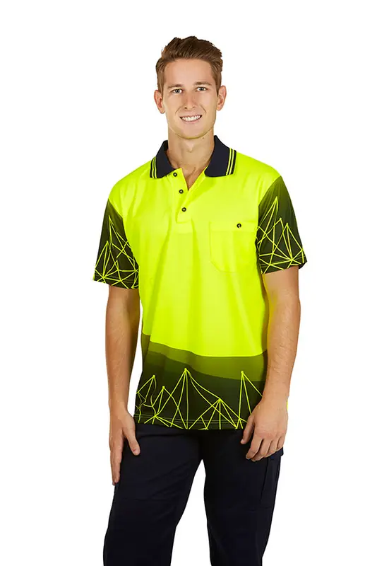 Hi Vis Sublimation Polo Astro design – Polo Shirts – available in orange, yellow colours