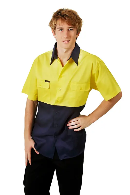 Hi Vis 190 GSM Cotton Drill Work Shirt, Short Sleeve – Shirts – available in orange, yellow colours