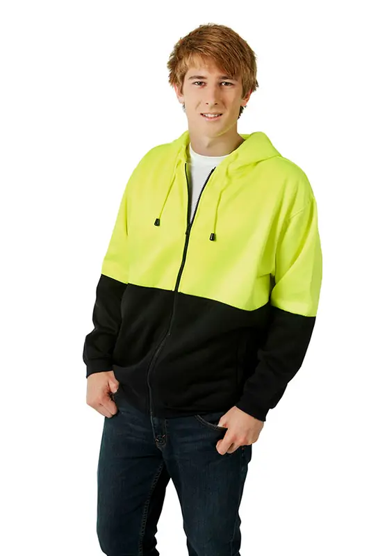 Hi Vis Fleecy Hoodie with Full Zip Front – Hoodies – available in orange, yellow colours