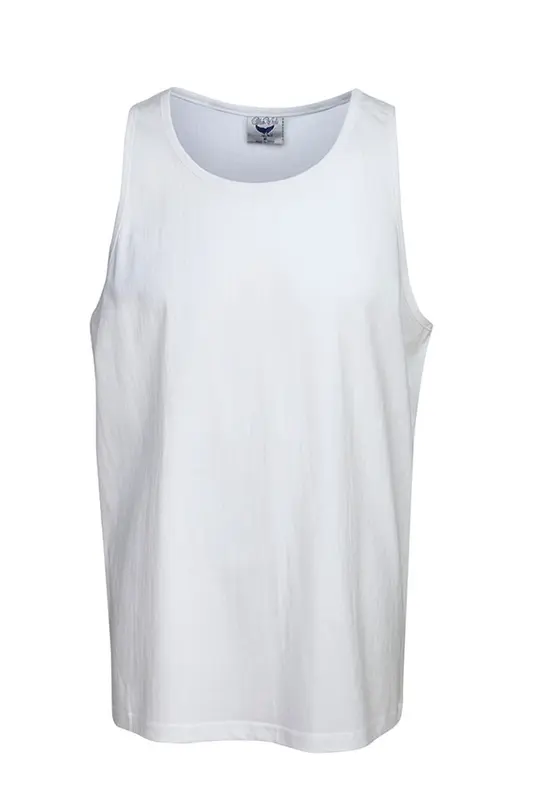 Premium Pre-shrunk Cotton Singlet (White) – Singlets – available in black, blue, gold, green colours and 2 more