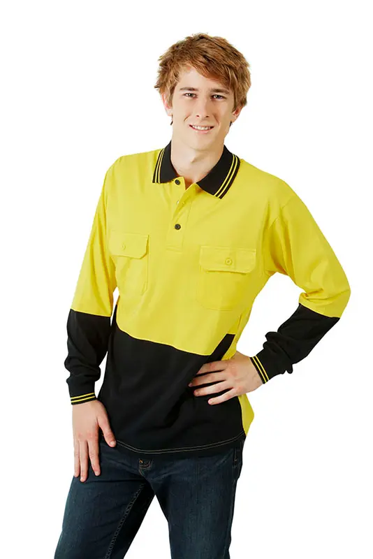 100% Cotton Hi Vis Polo, Long sleeve – Polo Shirts – available in orange, yellow colours