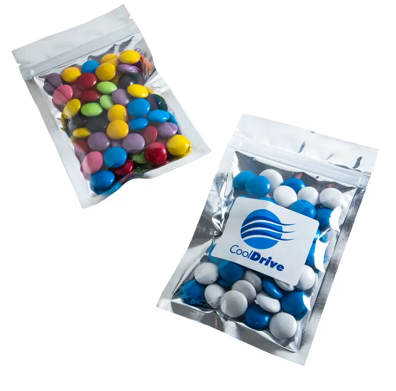 Silver Zip Lock Bag with Choc Beans 50g – Lollies