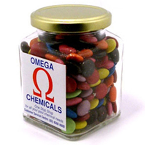 Square Glass Jar with Choc Beans 170g – Lollies – Confectionery Corner – photo 1 of 2