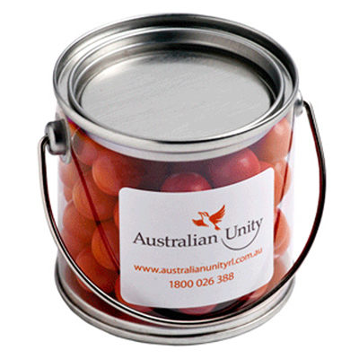 Small PVC Bucket with Orange Choc Drops 160g – Lollies – Confectionery Corner