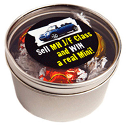Small Round Window Tin with Lindt Balls – Lollies – Confectionery Corner
