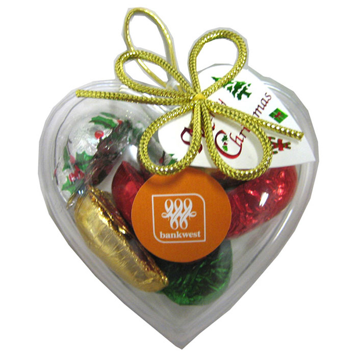 Acrylic Heart filled with Christmas Chocolates 65g – Lollies – Confectionery Corner