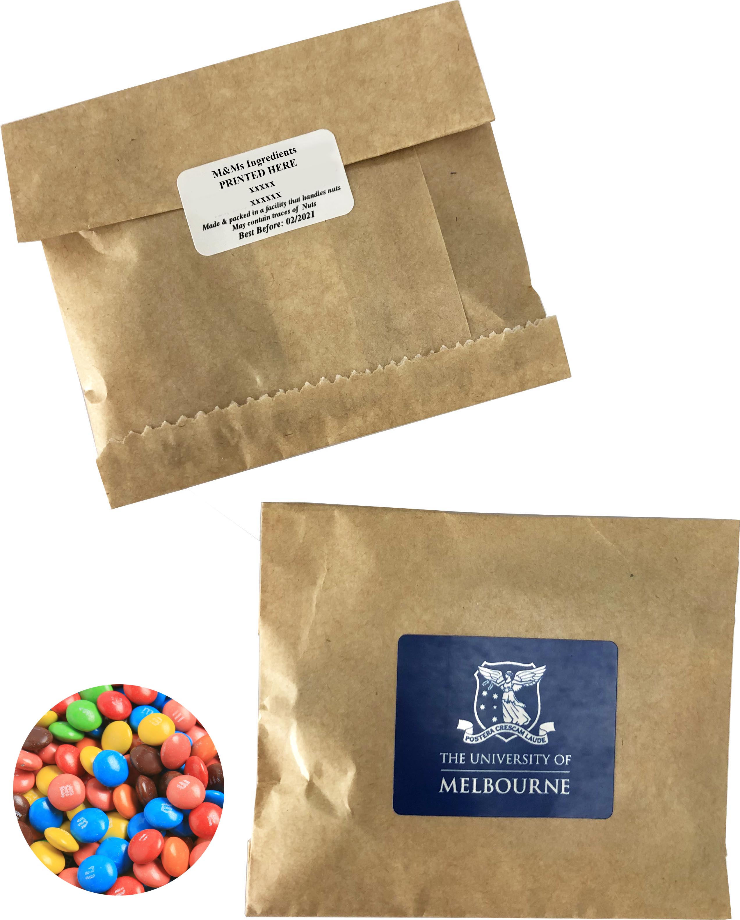 Kraft Paper Bag with Mini M&Ms 50g – Lollies – Confectionery Corner – photo 1 of 2