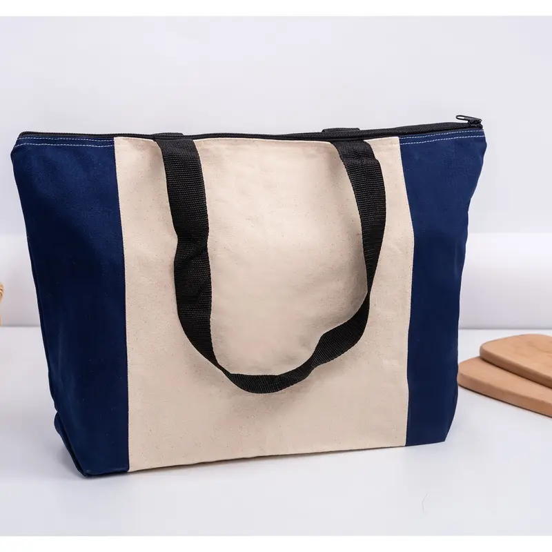 Calico Zip Shopper – Shoppers – available in beige, black, blue, red colours