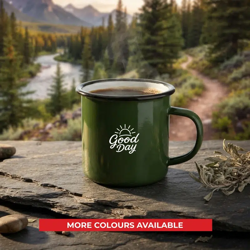 Enamel Camper Mug – Mugs – available in black, blue, green, orange colours and 2 more