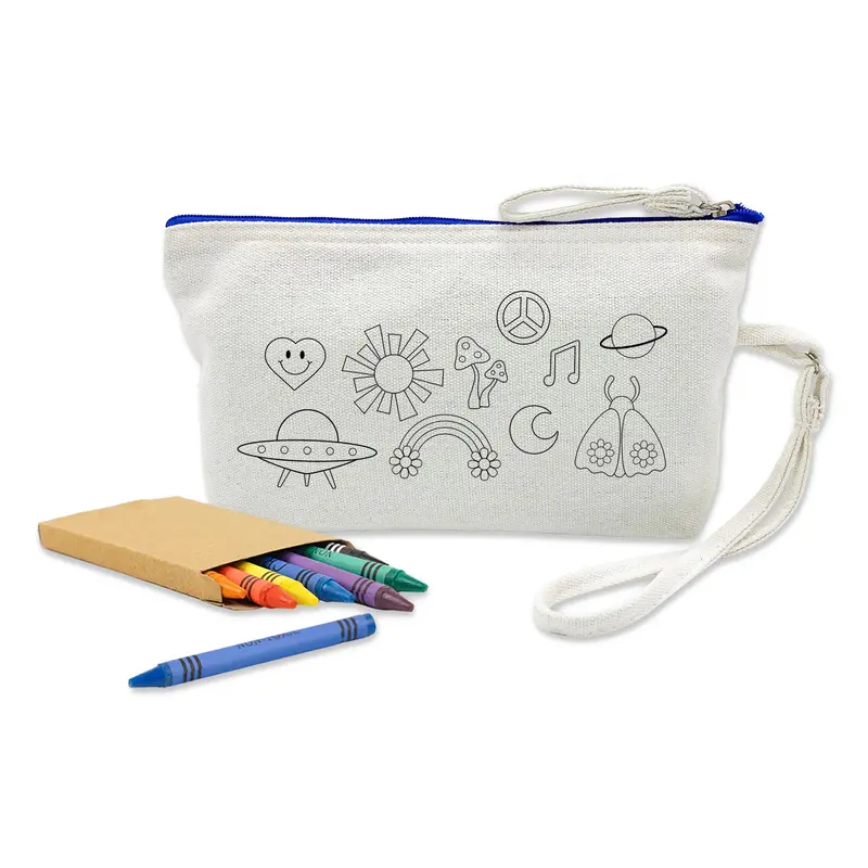 Colouring Canvas Cosmetic Bag – Crayons & Colouring Sets – available in black, blue, red colours