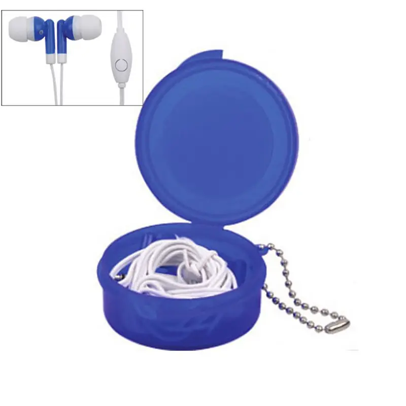 Earbuds in Case with Keyring with Mic – Earbuds – available in blue colour