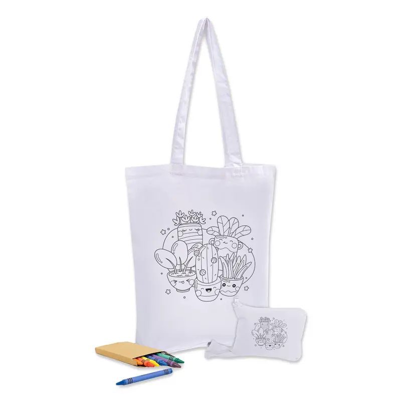 Colouring Foldable Calico Bag – Crayons & Colouring Sets – available in beige, white colours