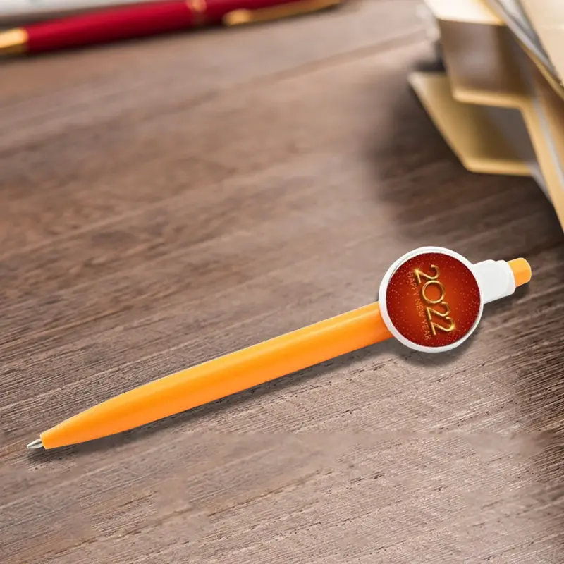Button Badge Pen – Novelty Pens – available in blue, green, orange, pink colours and 2 more