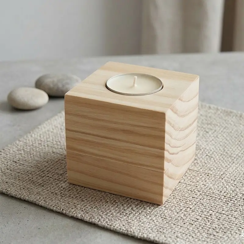 Wood Cube Candle – Misc Homeware – available in beige colour