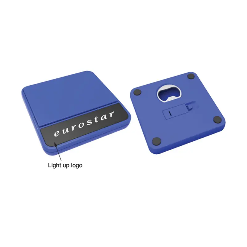 Coaster With Bottle Opener And Light – Bottle Openers – available in blue colour