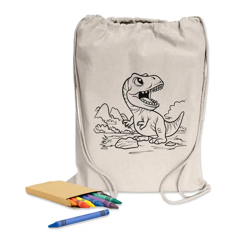 Colouring Calico Library Bag – Drawstring Bags – available in beige colour