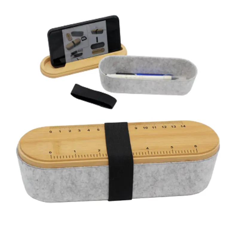 Felt Box With Bamboo Lid – Desk Accessories – available in beige colour