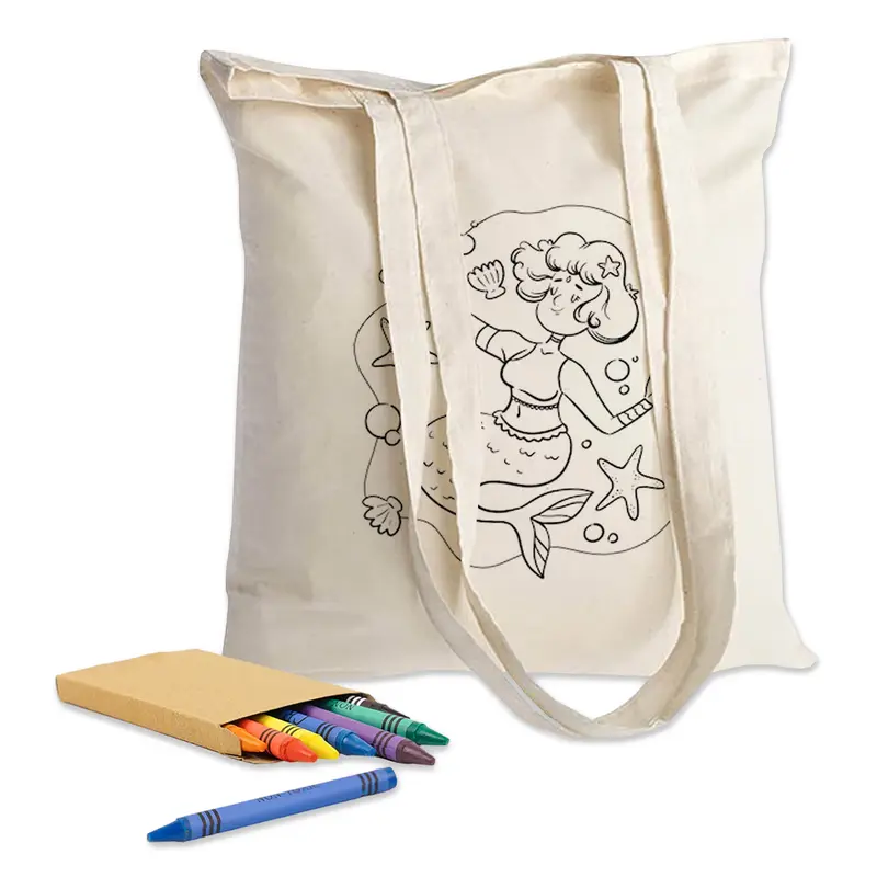 Colouring Long Handle Calico Shopper – Crayons & Colouring Sets – available in beige colour