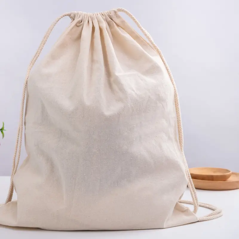 Calico Library Bag Drawstrings – Drawstring Bags – available in beige colour