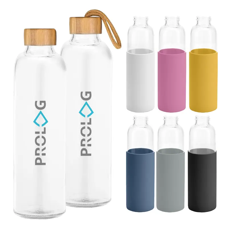 Honya Glass Drink Bottle with Sleeve – Drink Bottles – available in black, blue, grey, pink colours and 1 more