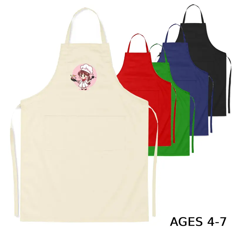 Junior Cotton Apron – Age 4-7 – Aprons – available in beige, black, blue, green colours and 1 more