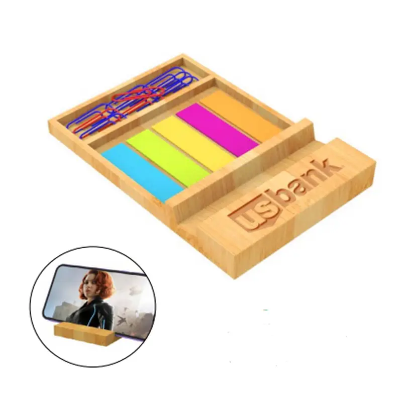 Bamboo Mobile Holder And Memo Holder – Desk Accessories – available in beige colour
