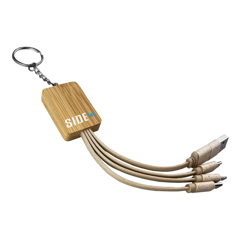 Square Bamboo Charging Cable Key Ring – Charging Cables – available in beige colour