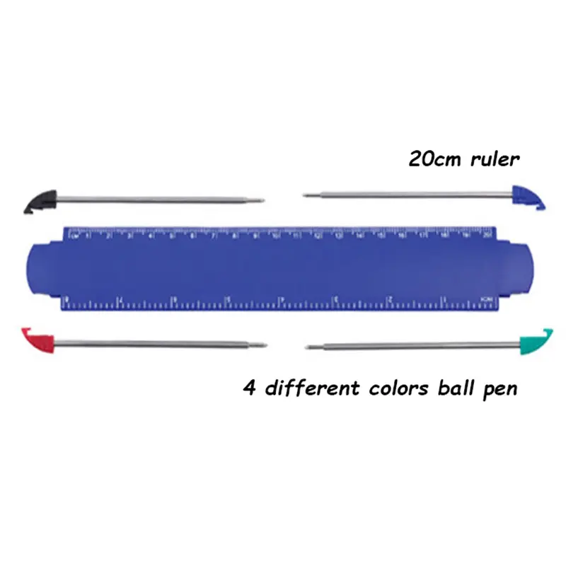 Ruler with 4pcs Ball Pen – Rulers – available in black, blue, red colours