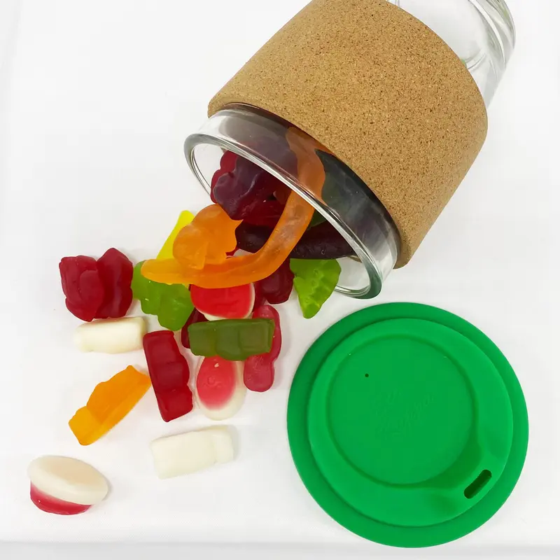 Jelly Party Mix in Cork Band Glass Coffee Cup – Reusable Coffee Cups – available in white colour