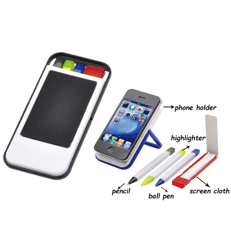 Mobile Holder with Pen Sets and Cloth – Phone Accessories – available in black, blue, green, red colours