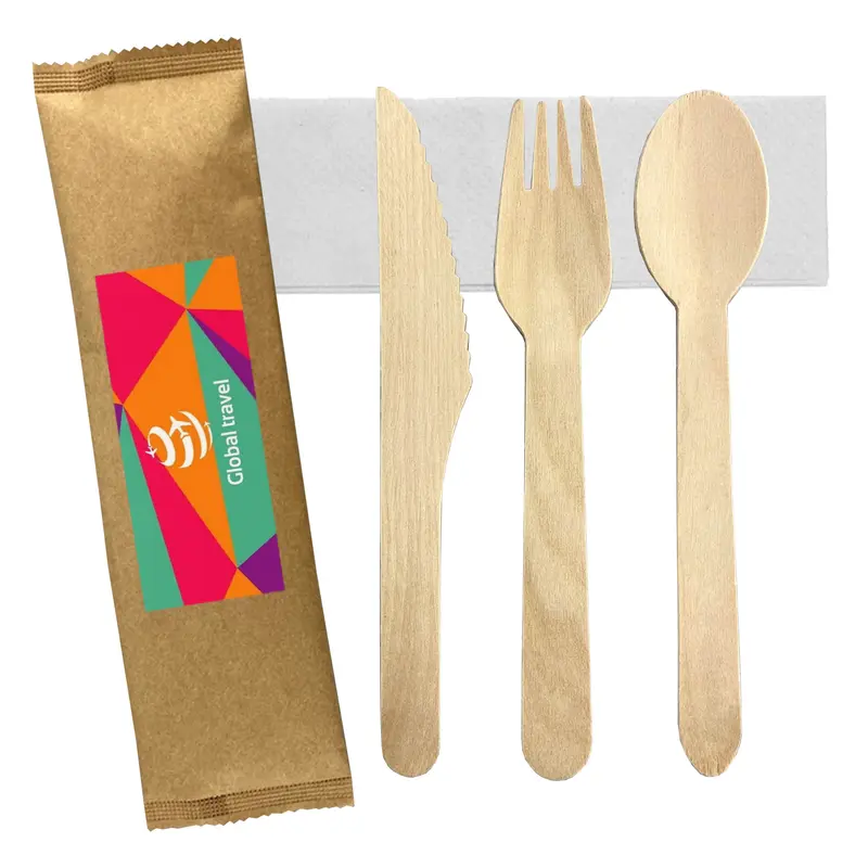 4pcs Wooden Cutlery Set – Misc Food – available in beige colour