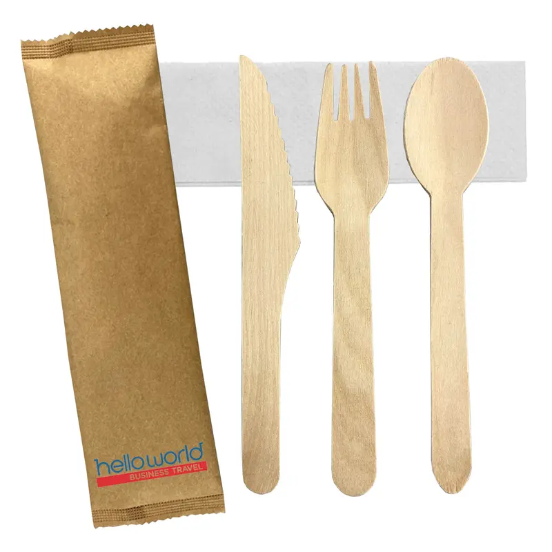 3pcs Wooden Cutlery Set – Misc Food – available in beige colour