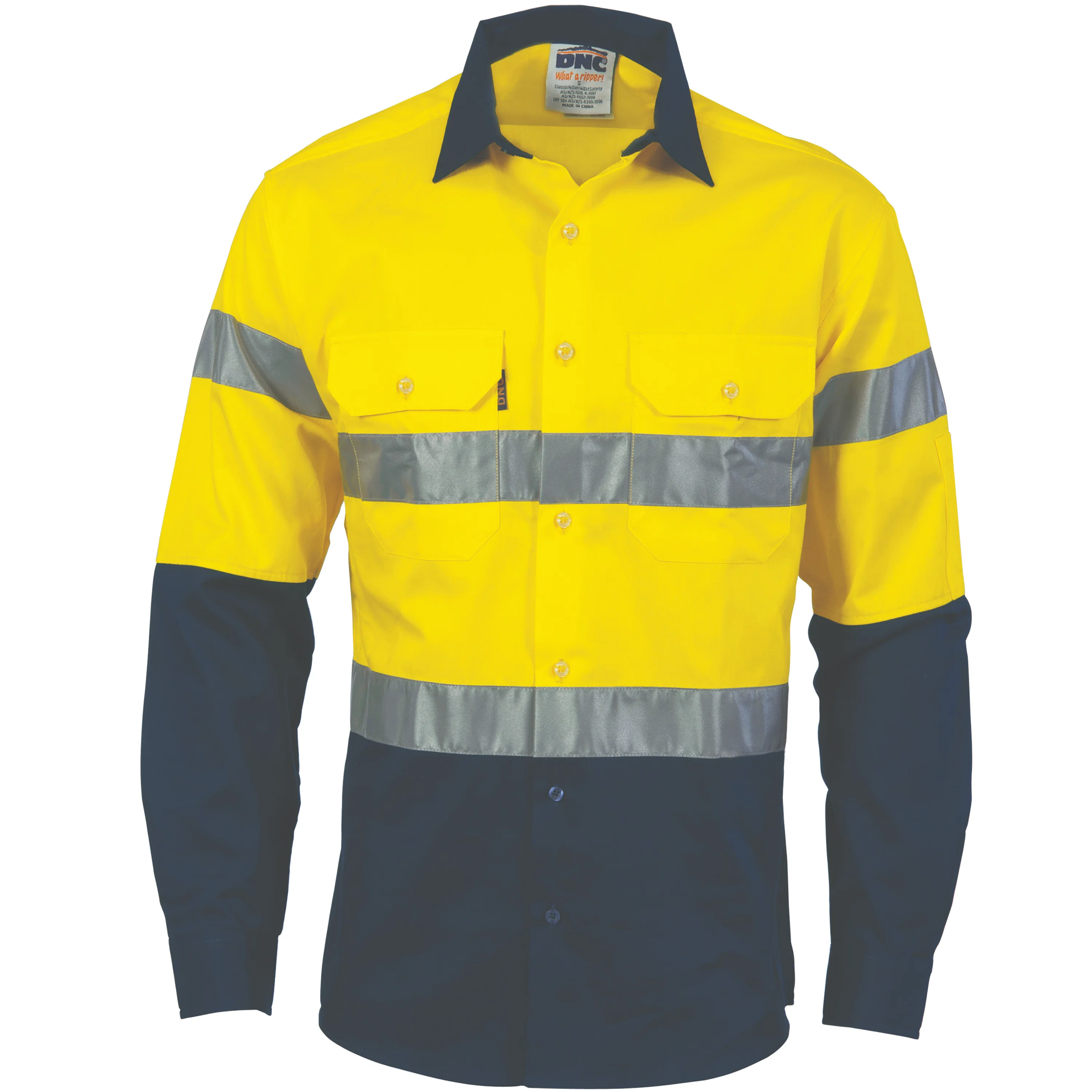 HiVis D/N Two Tone Drill Shirt with CSR R/Tape - Long Sleeve in Yellow/Navy