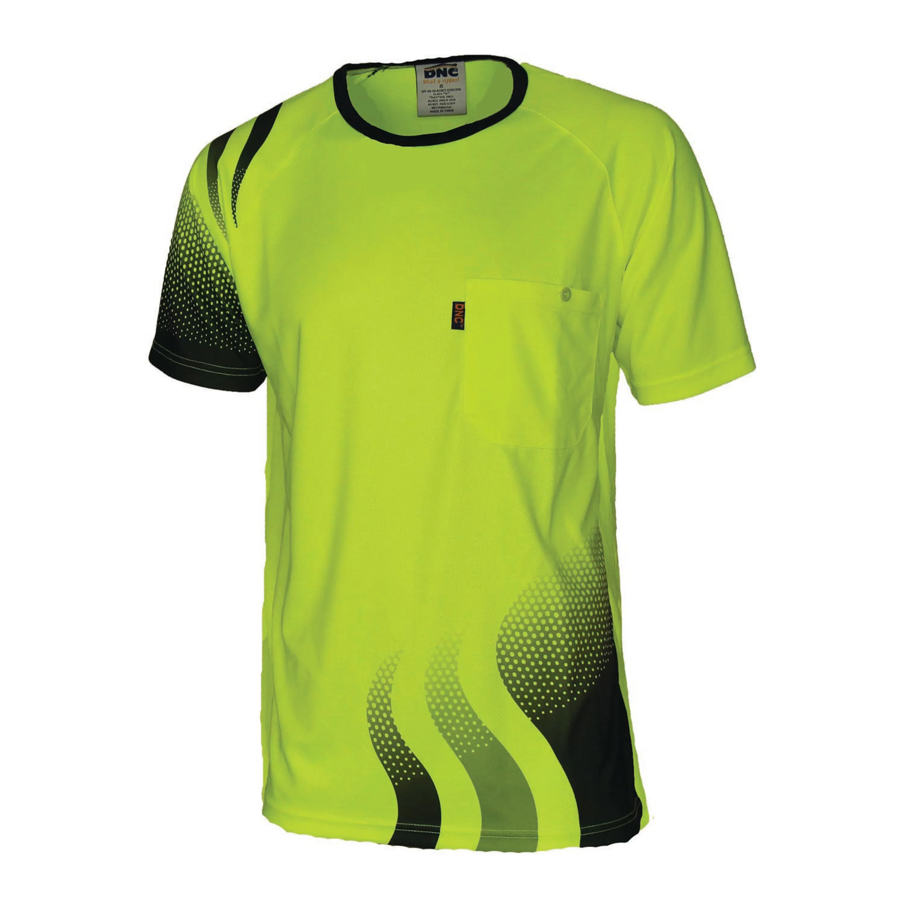 HiVis Sublimated Wave Tee in Yellow/Navy