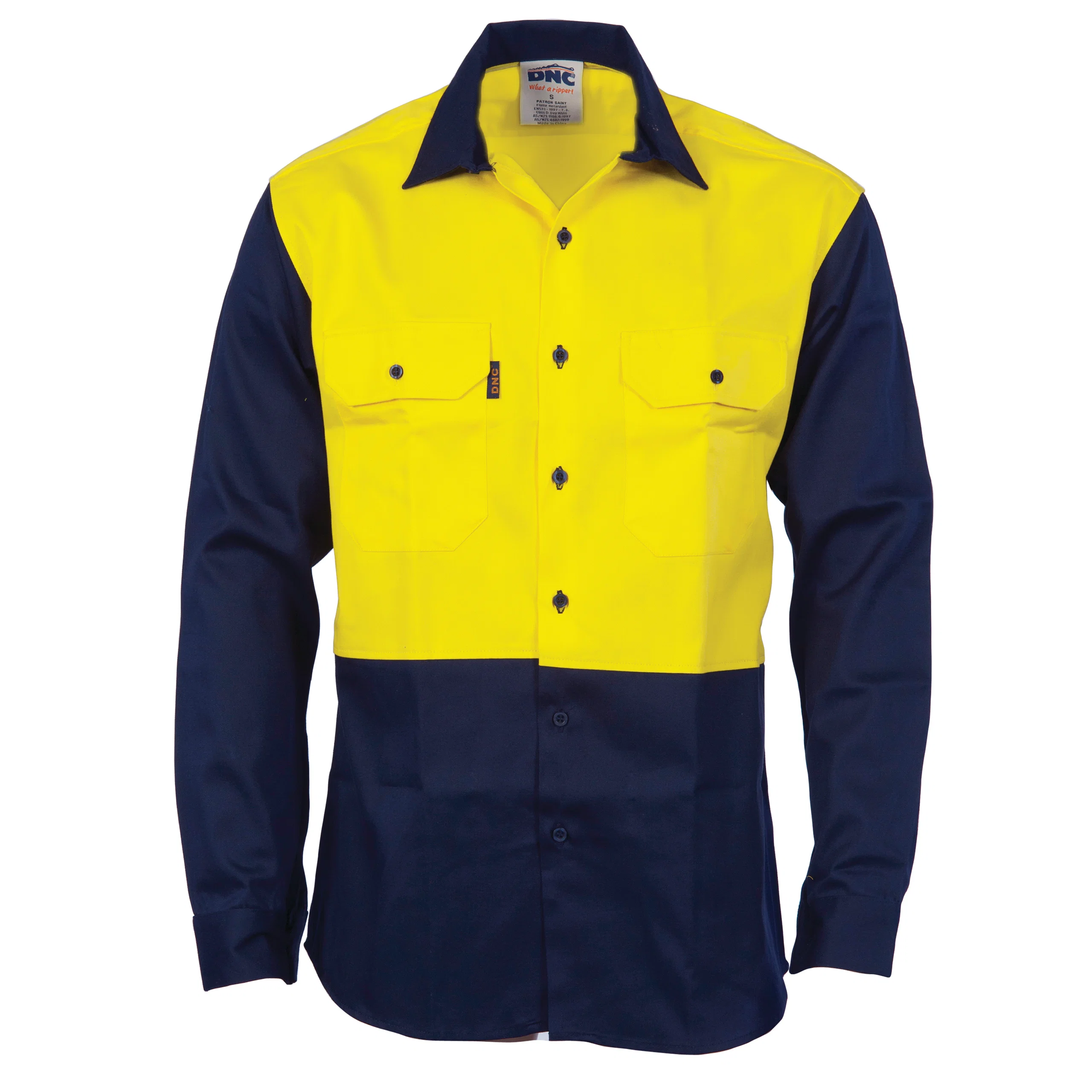 Patron Saint® Flame Retardant Two Tone Drill Shirt - L/S in Yellow/Navy