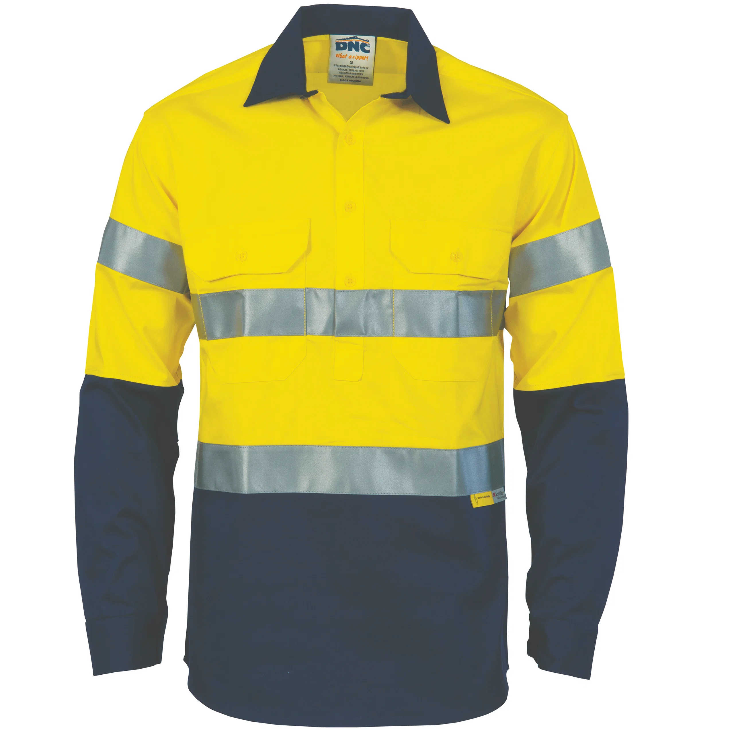 HiVis Two Tone Closed Front Cotton Shirt with CSR R/Tape in Yellow/Navy