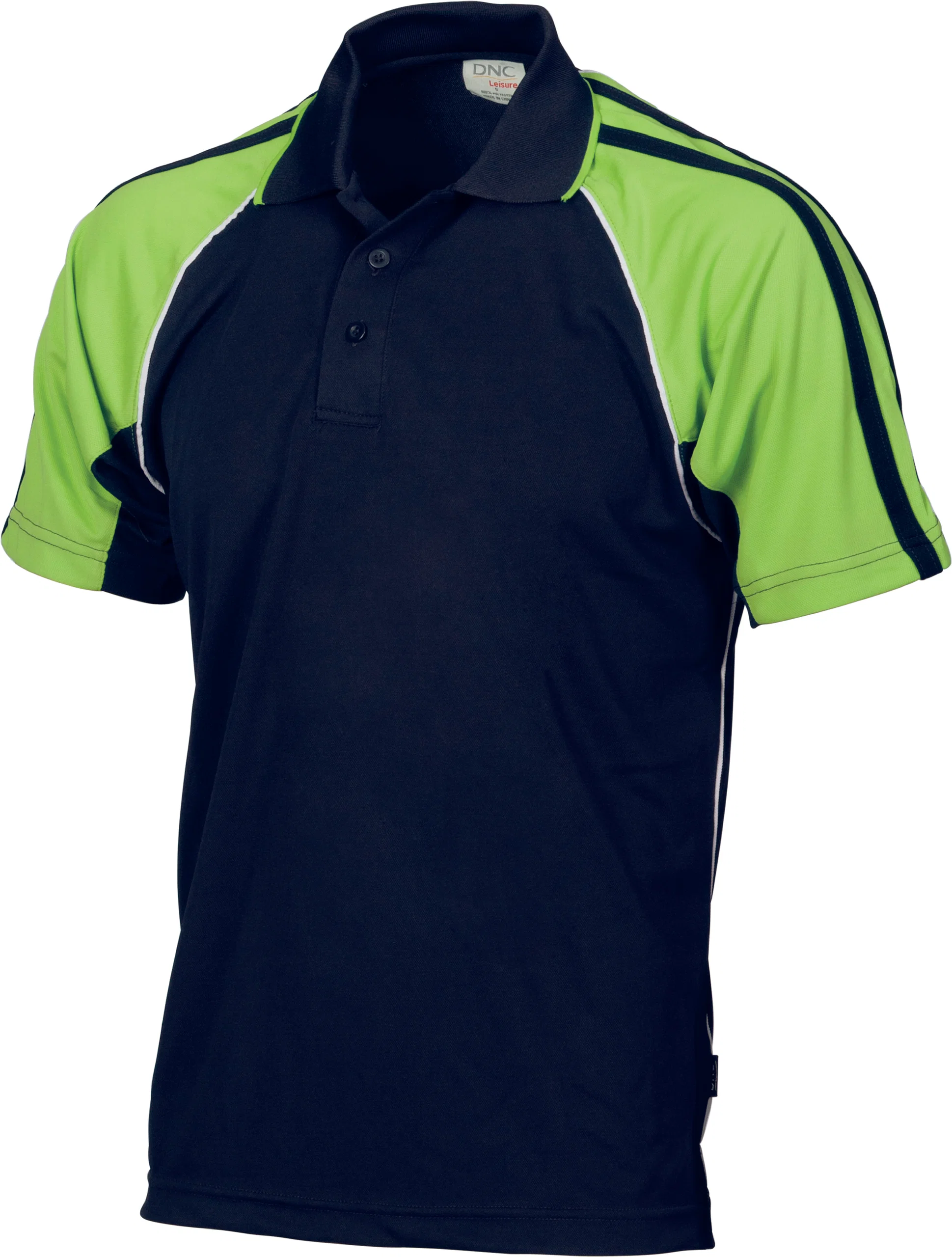 Cool-Breathe Twin Stripe Contrast Raglan Polo in Navy/White/Lime