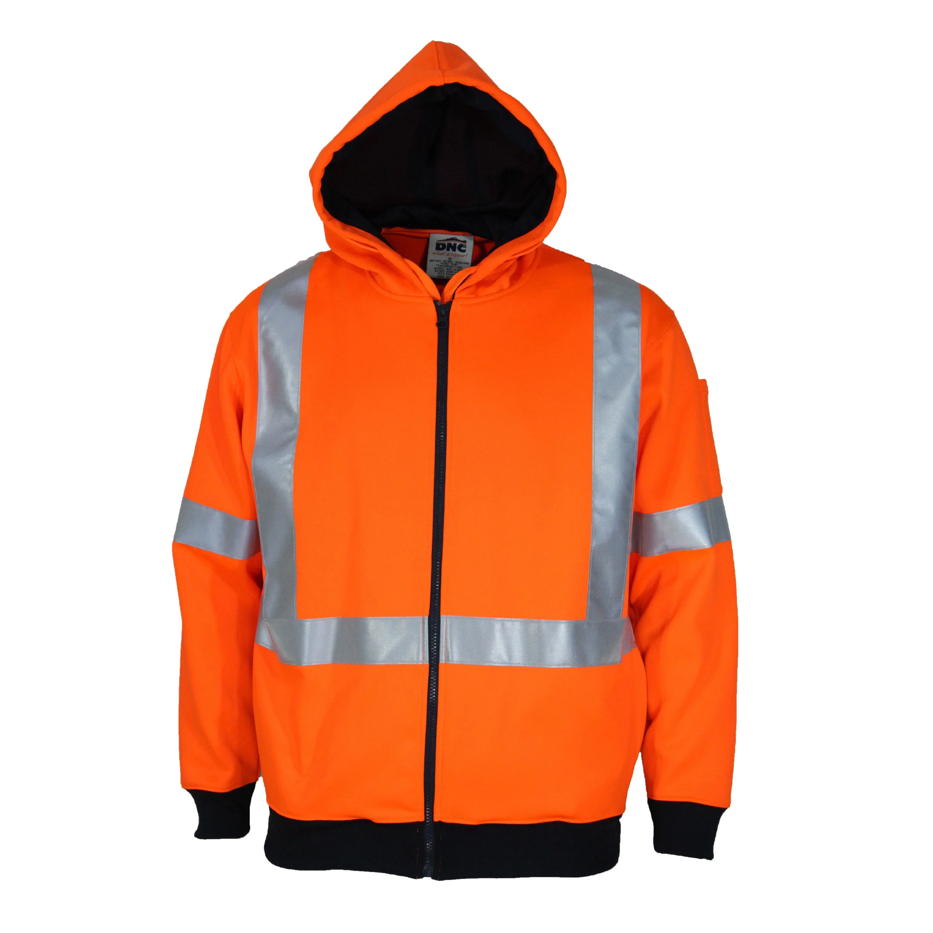 HiVis Full Zip “X” Back Fleecy Hoodie in Orange