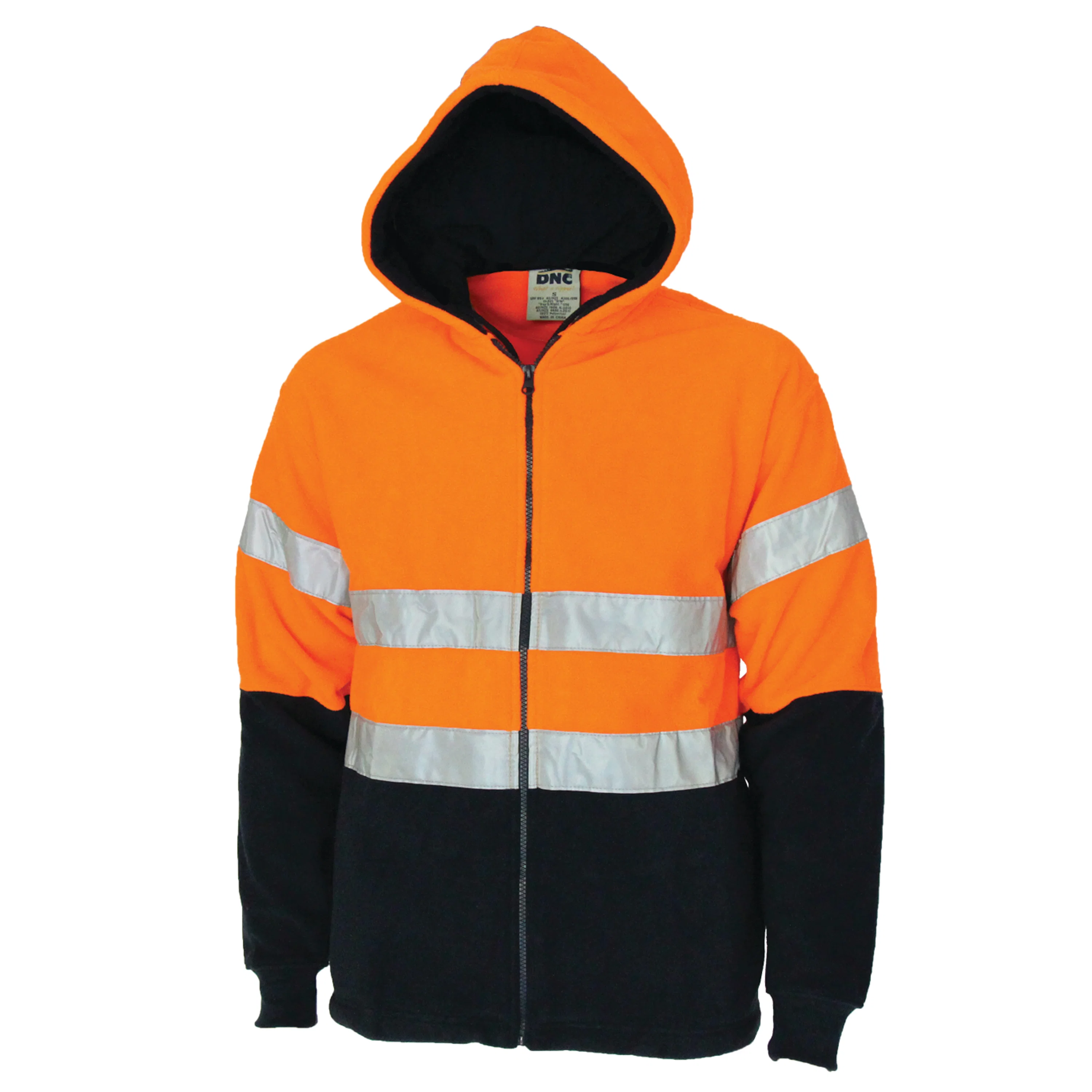 Hivis full zip polar fleece hoodie with CSR R/tape in Orange/Navy