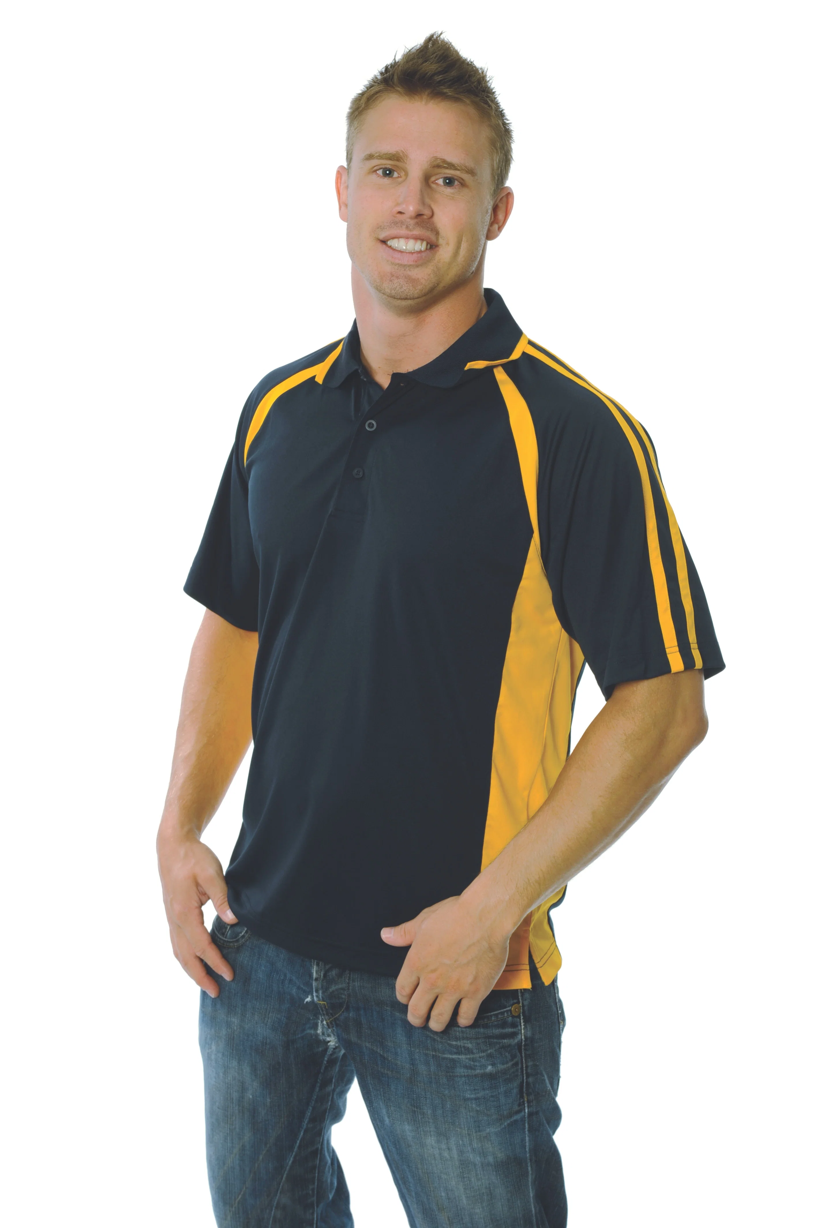 Adult Cool Breathe Athens Polo in Navy/Gold