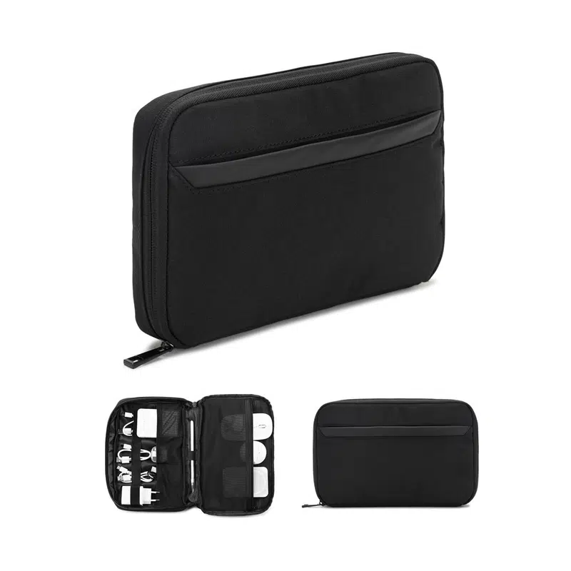 Yangon – Spacious organiser bag for tech accessories in twill with water-repellent coating and 600D recycled polyester – Tech Accessories – available in black colour